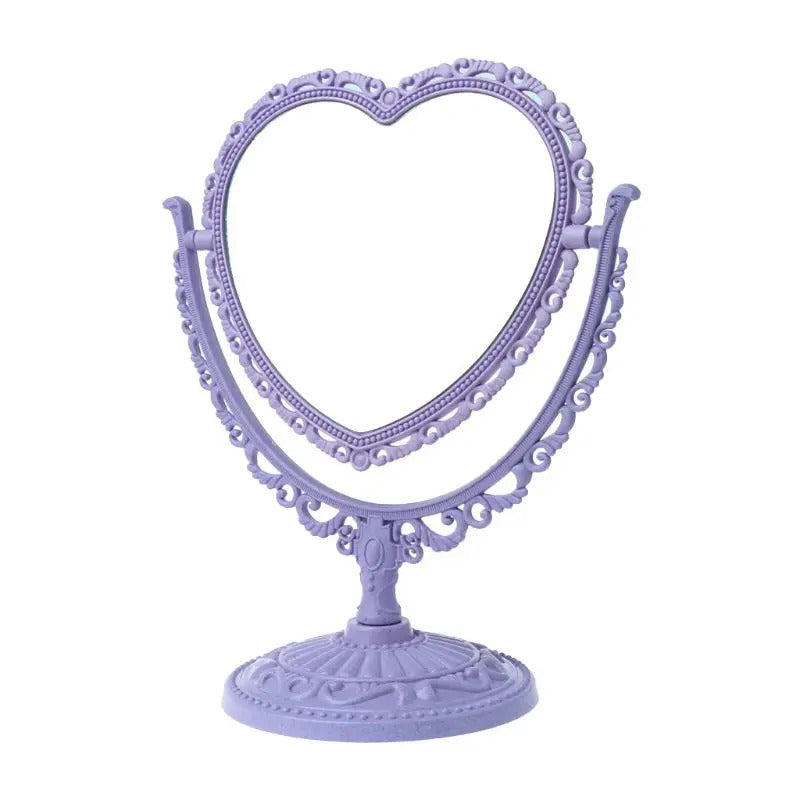GU446 2Sides Heart-shaped Makeup Mirror Rotatable Stand Table Compact Mirror Dresser U2JD