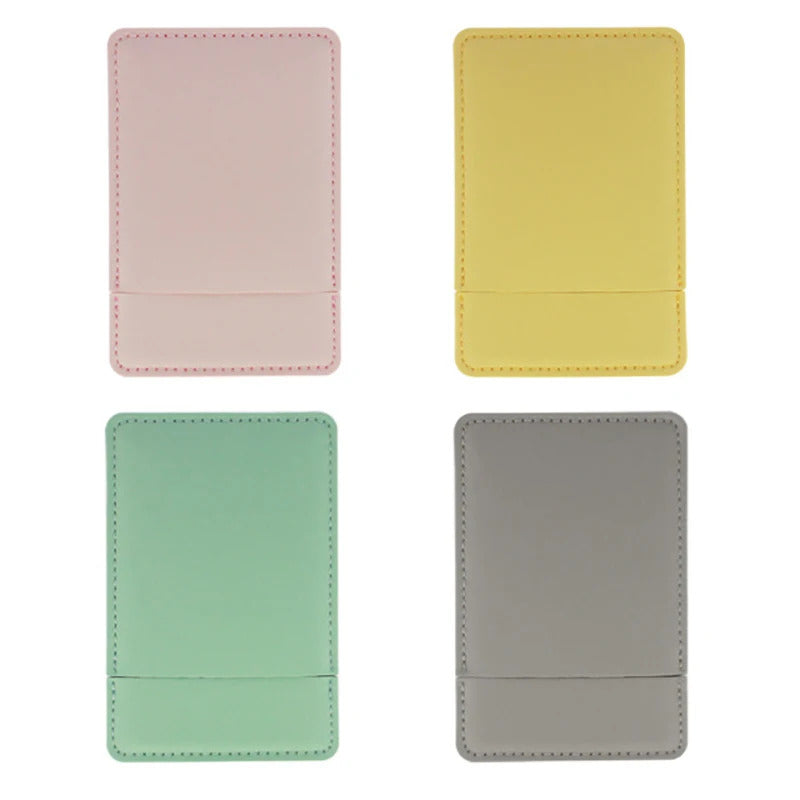 L665 Ultra-thin Cosmetic Mirror Stainless Steel Shatter-Proof Portable PU Leather Sleeve Pocket Card Mirror Makeup