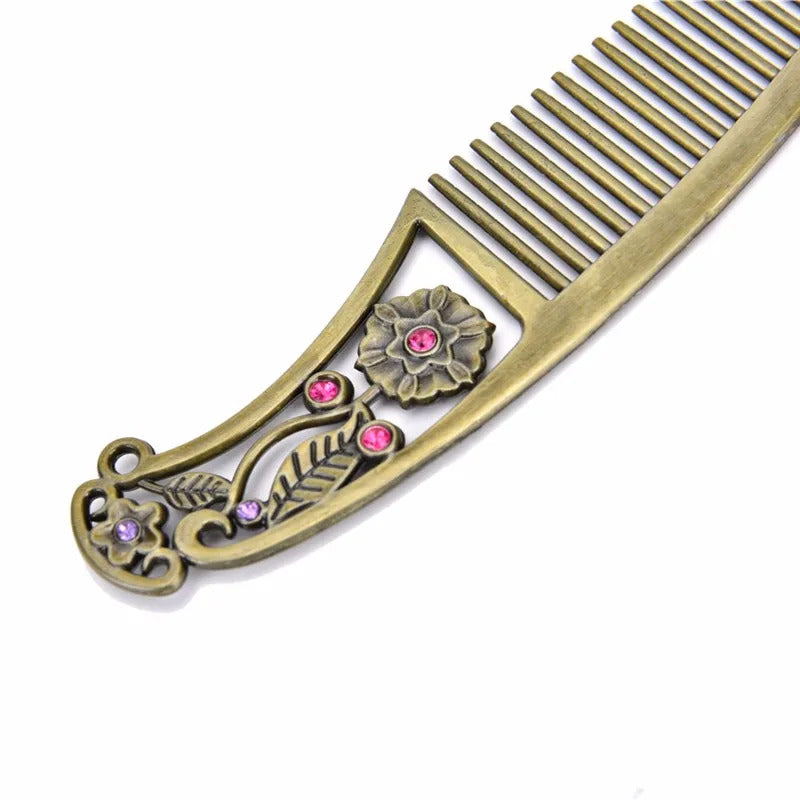 L246 Classic Chic Retro Vintage Pocket Mirror Compact Makeup Mirrors Comb Set Hand Make Up Bronze Hollowed-Out