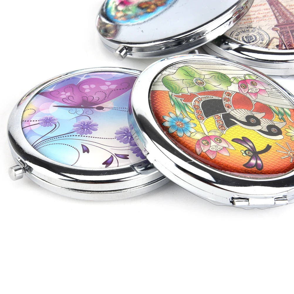 CX228 portable Metal Mini double sides Makeup Mirror Pocket Mirror Compact Folded Portable Small Round Hand Mirror For Makeup