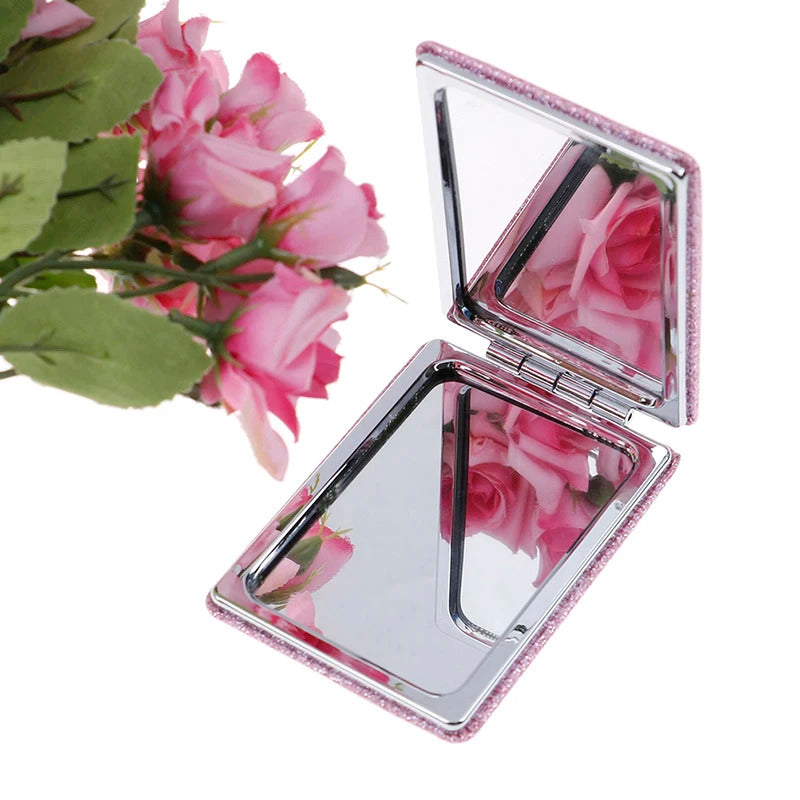 TSHOU526 Pink Portable Square Travel Mirror Gift Pocket Cute Double Side Folding Mini Compact Makeup Mirror For Women Girl