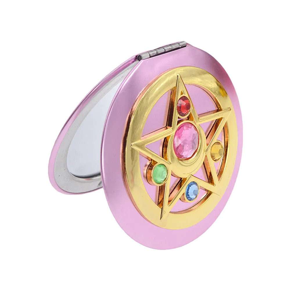 CASHOU50 Foldable Double Mirror Portable Crystal Star Makeup Mirror Pink Cute Anime Mirror Espejo Mirror Led Mirror