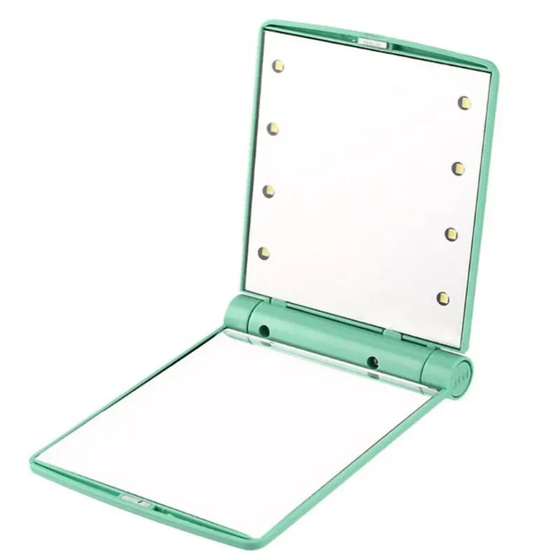 CX414 LED Lights Lamps Women Girls Portable Folding Rectangle Makeup Mirror Compact Pocket Size Travel Cosmetic U2JD