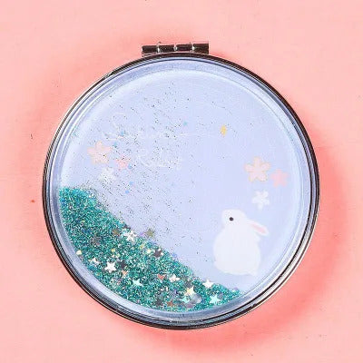 TSHOU889 Cute Pig Shiny Quicksand Makeup Mirror Double Sided Pocket Mirror Girls Outdoor Portable Foldable Mirror Compact Mirror