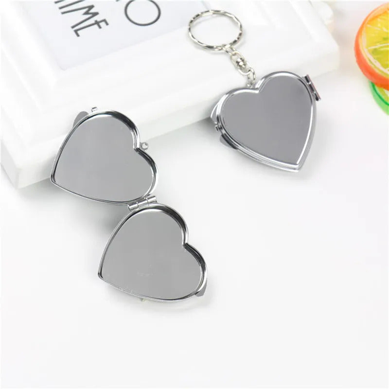 L524 Round Heart Oval Sqaure Shape Double Sides Cosmetic Mirror Metal Folding Keychain Makeup Mini Mirror