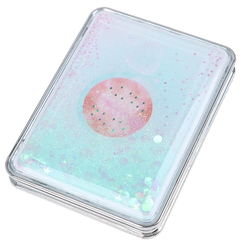 TSHOU921 Double-Sided Folding Cosmetic Mirror Mini Makeup Mirror Compact Pocket Mirror Female Gifts With Flowing Sparkling Sand