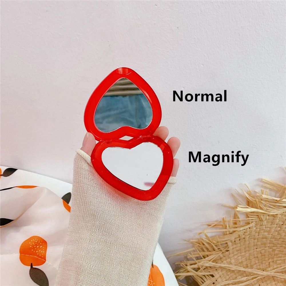 L184 Heart Shaped Cherry Mini Makeup Mirror Compact Pocket Mirror Portable Double-Sided Folding Cosmetic Mirror Women Gifts