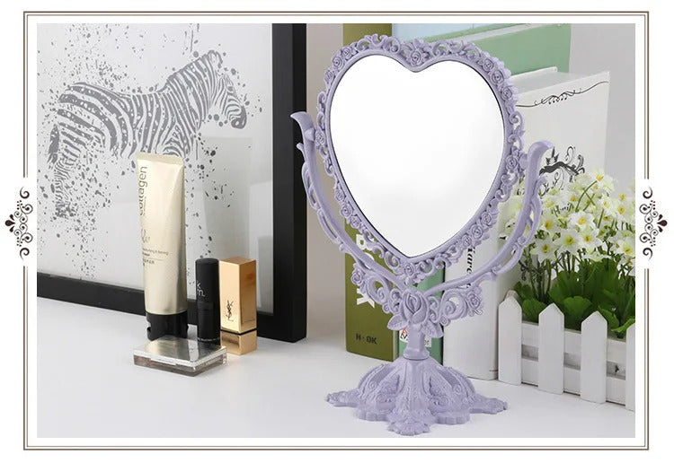 CX92 Desktop Makeup Mirror EU Style Rose Decor Beauty Tool Round Oval Heart Shape Makeup Mirror Rotatable Gothic Mirror