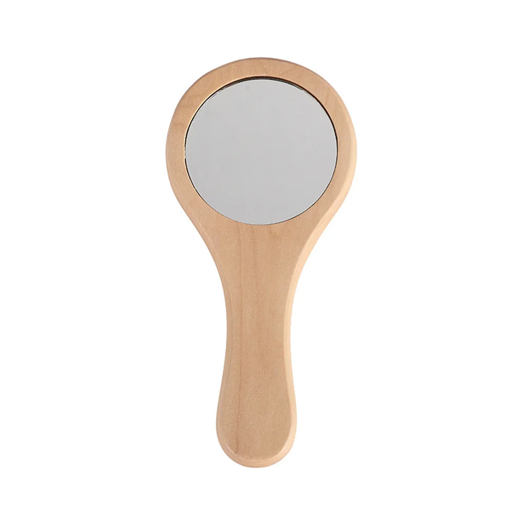 TSHOU1097 New Small Portable Bamboo Makeup Mirror Handmade Handle Round Cosmetic Mirror with Single Handle Personal Vanity Handheld Mirror