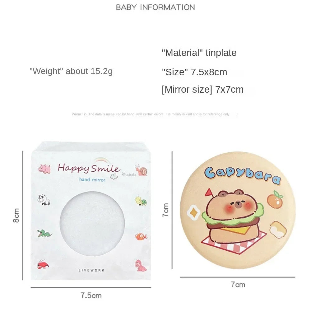 TSHOU1098 New Tin Plate Material Capybara Cosmetic Mirror Portable Lovely Small Circular Mirror Circular Mirror HD One-way Mirror