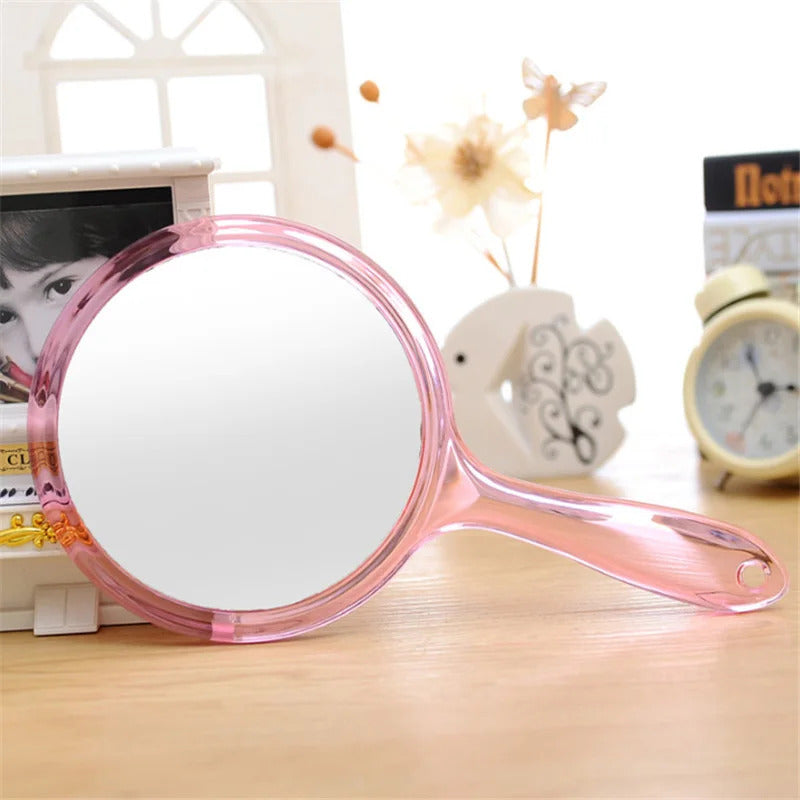 TSHOU769 Hand Mirror Double-sided Handheld Mirror 1x/3x Magnifying Mirror With Handle Transparent Hand Mirror Rounded Shape Make