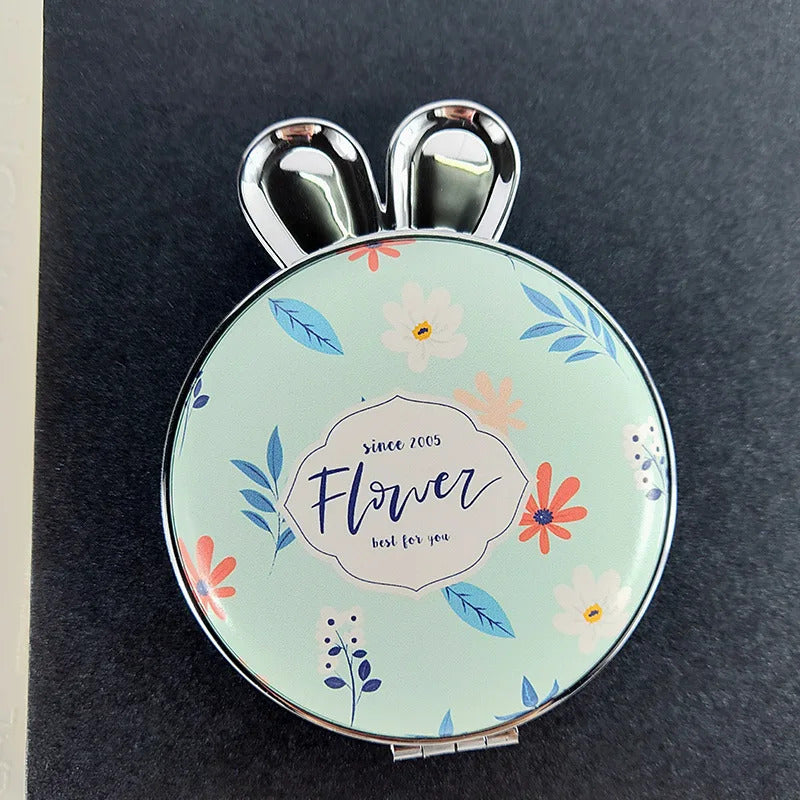 DSHOU259 Flowerr Pattern Portable Double Sided Mirror Rabbit Pocket Makeup Mirror Women Girls Beauty Cosmetic Compact Mirrors