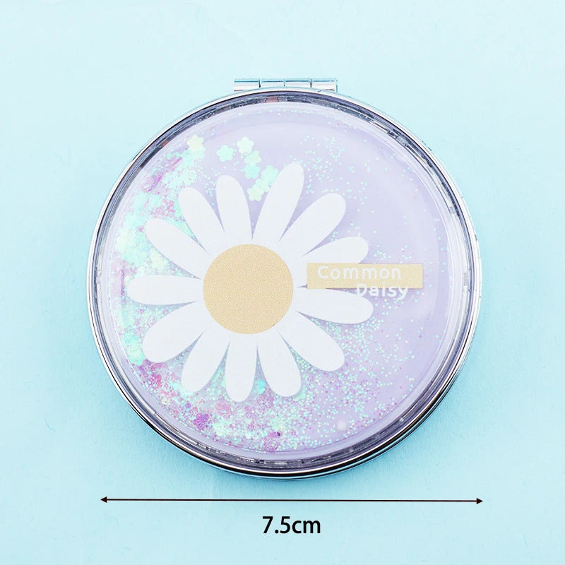 TSHOU856 Mini Makeup Fresh Flowers Mirror Compact Pocket Mirror Portable Double-Sided Folding Cosmetic Mirror Gifts