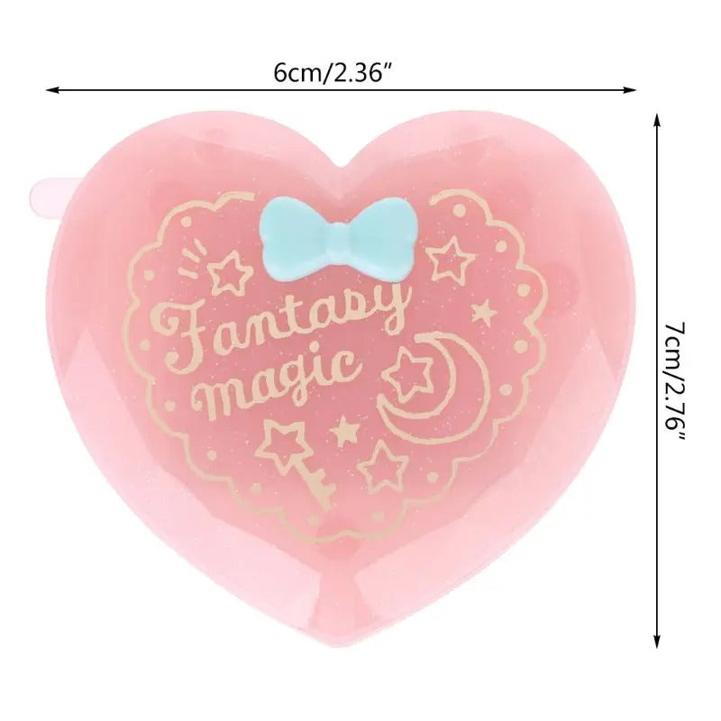 TSHOU787 Folding Hair Brush With Mirror Compact Pocket Size Travel Comb Heart Shaped Gift