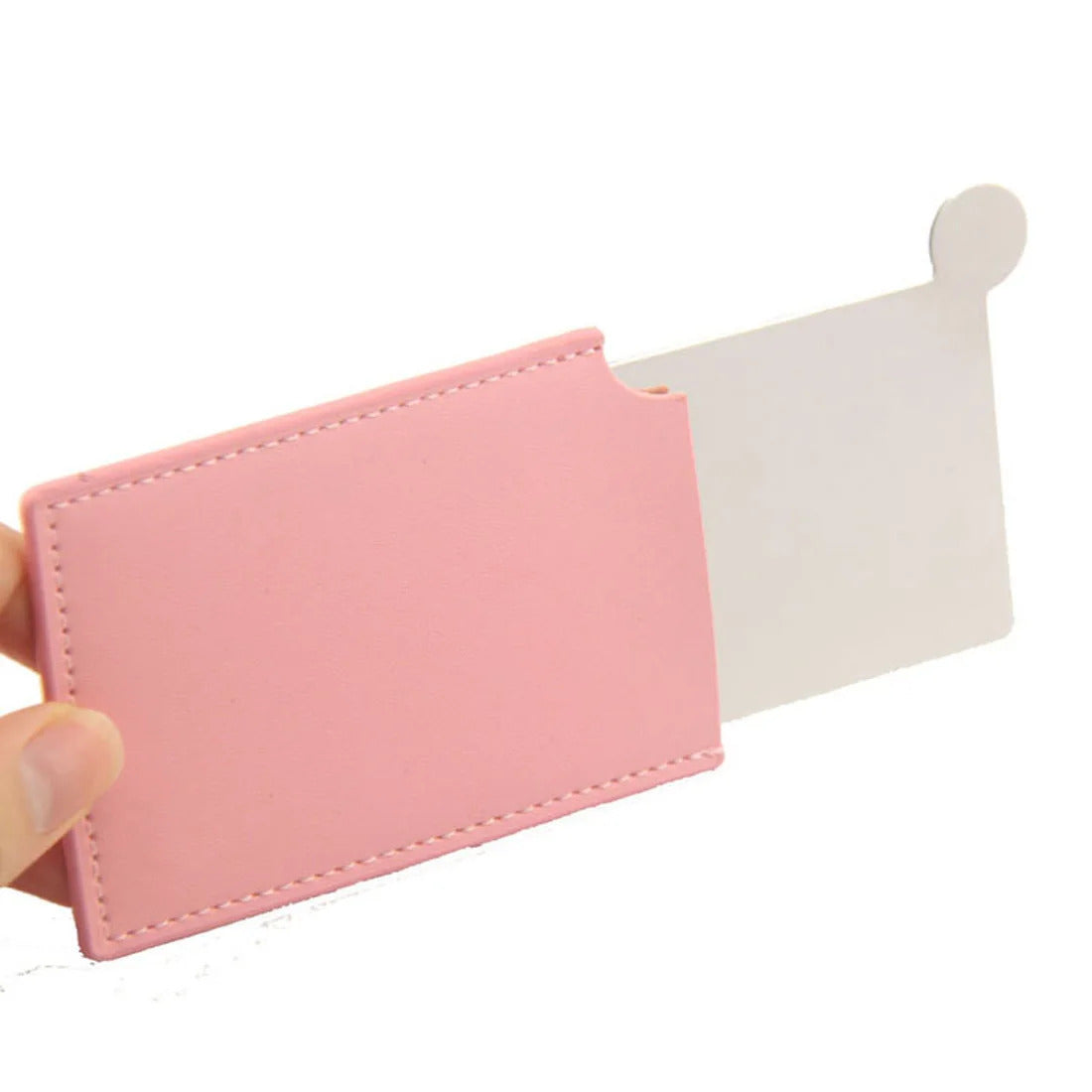 TSHOU544 Cosmetic Stainless Steel Unbreakable Makeup Mirror Shatter-Proof Portable Travel PU Leather Sleeve Pocket Card Mirror