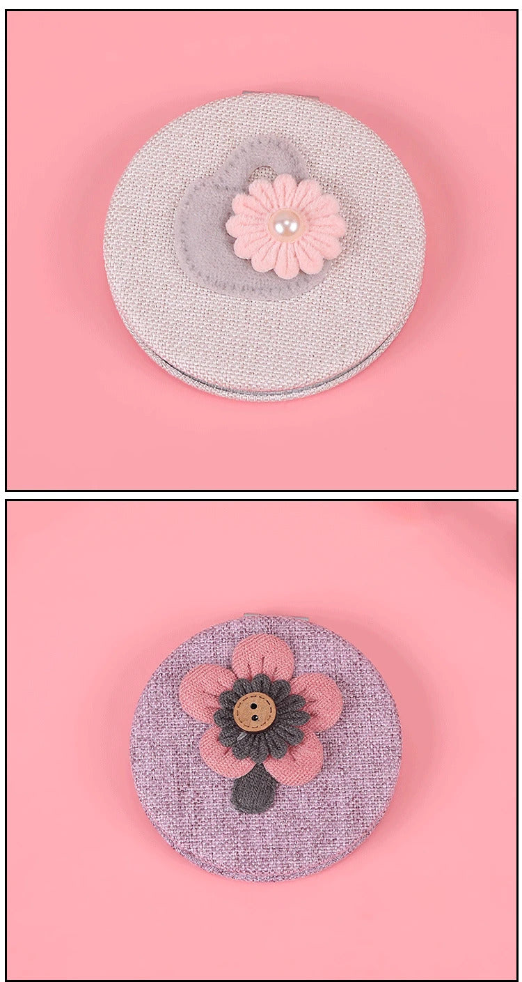 TSHOU966 Double-sided Mirror Makeup Magnifying Handmade Fabric Art DIY Hairy Random Pattern Portable Pocket Mirror
