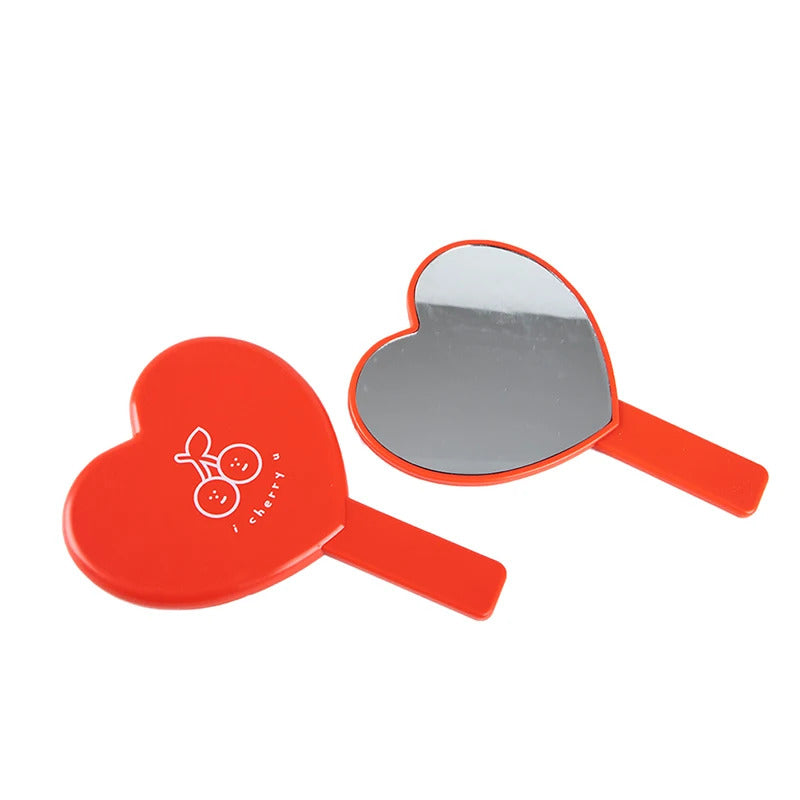 CX439 Lovely Heart-Shaped Red Handheld Mirror Cartoon Cherry Makeup Mirror With Handle
