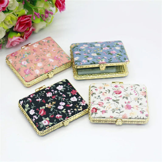 CASHOU214 Floral Mirror Portable Two-side Folding Make Up Mirror Mini Makeup Compact Pocket Women Vintage Cosmetic Mirrors For