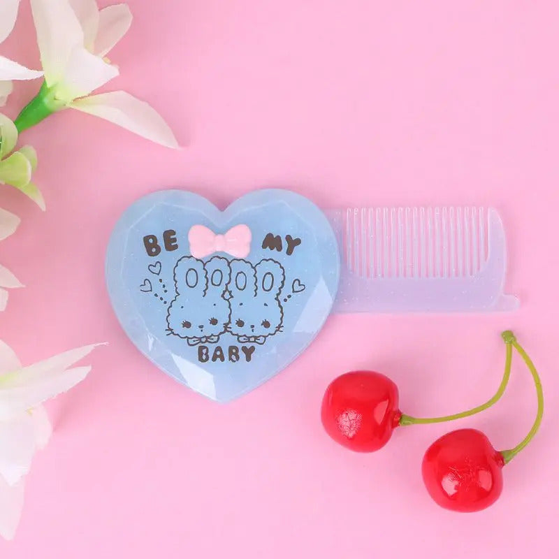 TSHOU787  Folding Hair Brush With Mirror Compact Pocket Size Travel Comb Heart Shaped Gift