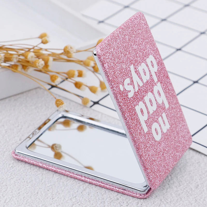 L667  Pink Portable Square Travel Mirror Gift Pocket Cute Double Side Folding Mini Compact Makeup Mirror For Women Girl