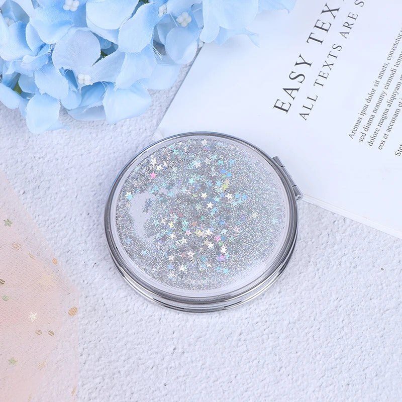 TSHOU676 Portable Mini Makeup Mirror Compact Pocket Mirror Double-Sided Folding Cosmetic Mirror Female Gifts With Flowing