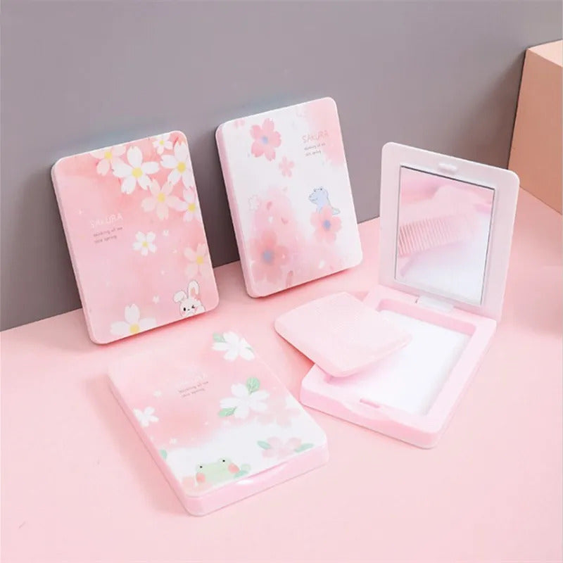 TSHOU867 Portable Mini Pocket Makeup Mirror with Comb for Women Cute Gift Girl Beauty Cosmetic Skin Care Tools Travel Accessorie