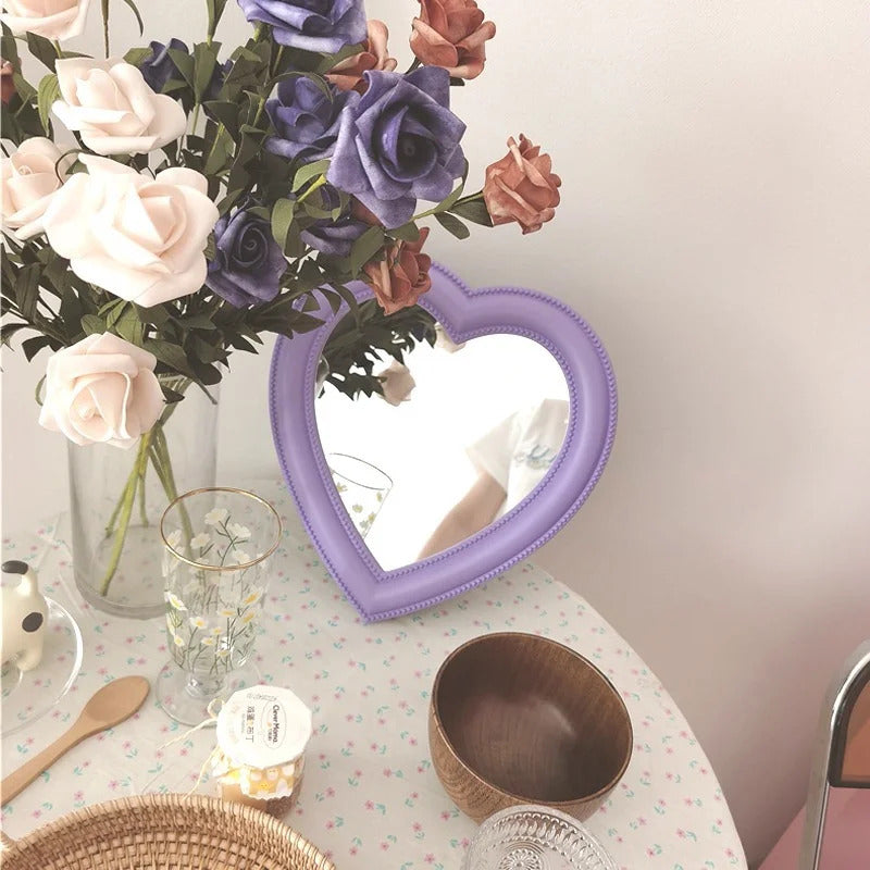 CASHOU42 Mirror Desktop Pink Love Makeup Mirror Wall Mounted Dual-Use Heart-Shaped Hanging Mirror Vanity Mirror Girl Room Wall