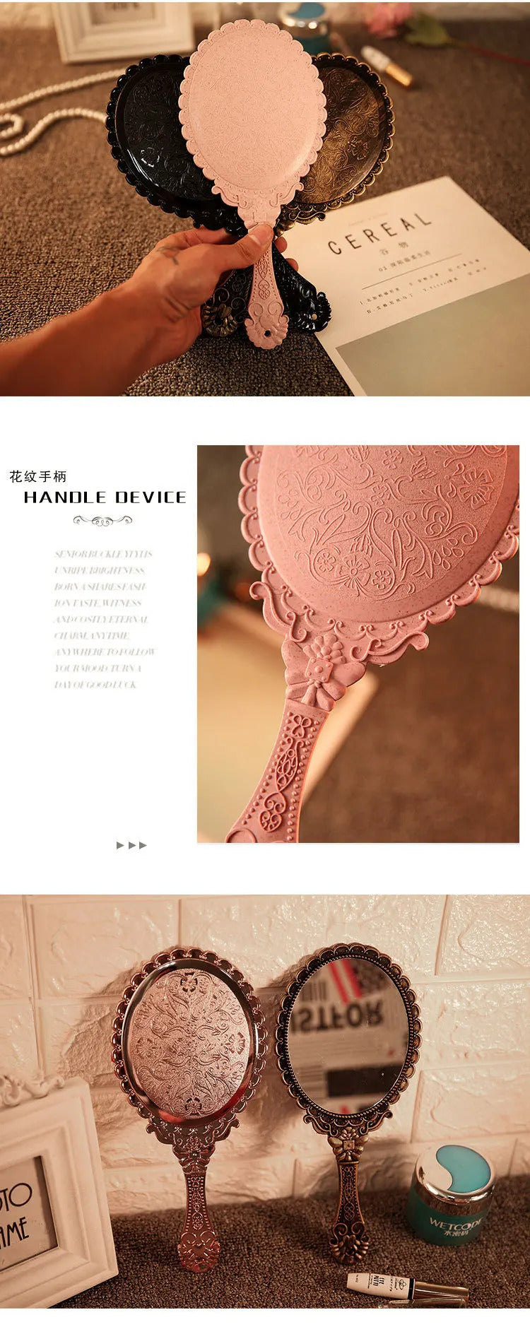 CX683 Hand Mirrors Makeup European Rectangle Hand Hold Cosmetic Mirror with Handle Makeup Mirror