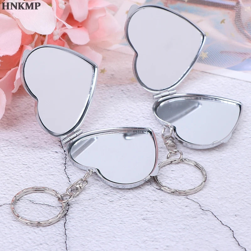 DA04 Portable Two-side Folding Make Up Mirror Mini Makeup Compact Key Chain Pocket  Mirror Women  Cosmetic Mirrors Key Ring