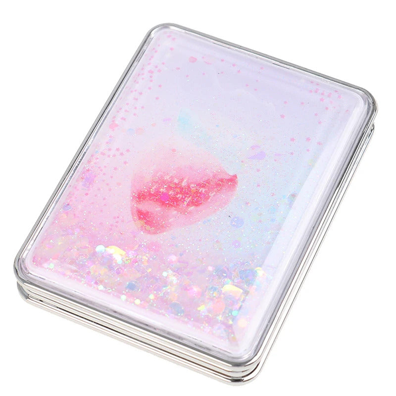 TSHOU921 Double-Sided Folding Cosmetic Mirror Mini Makeup Mirror Compact Pocket Mirror Female Gifts With Flowing Sparkling Sand