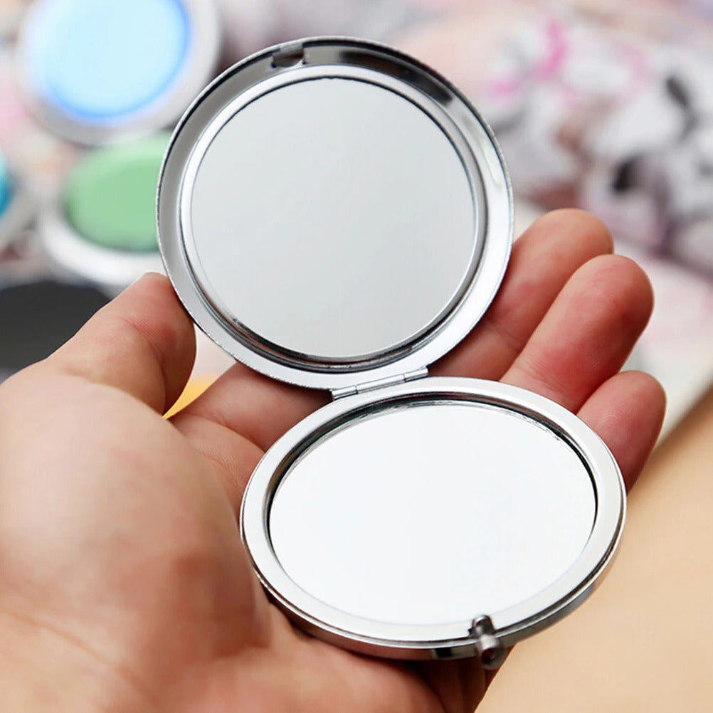 TSHOU710 Crystal Portable Folding Mirror Mini Compact Stainless Steel Metal Makeup Cosmetic Pocket Mirror