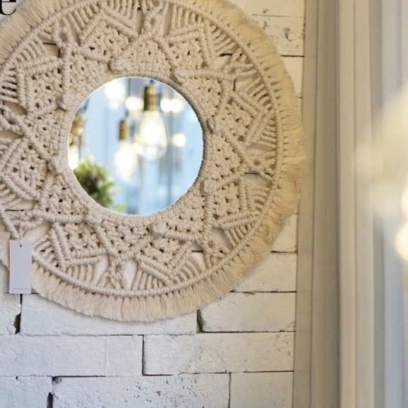 L191  Macrame Makeup Hanging Wall Mirror Handmade Tapestry Fringe Bohemia Decoration U2JD