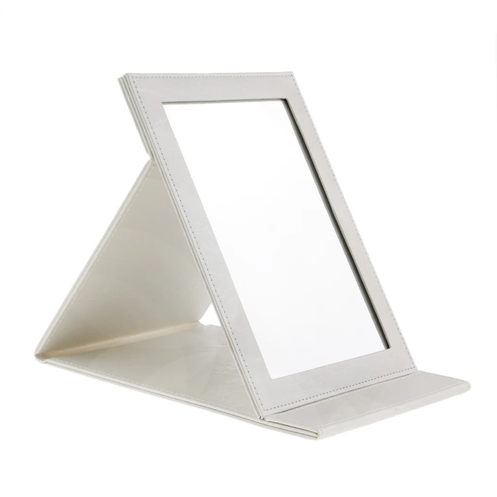 GU455  Leather Makeup Folding Mirror Portable Compact Stand Pocket Cosmetic Mirror