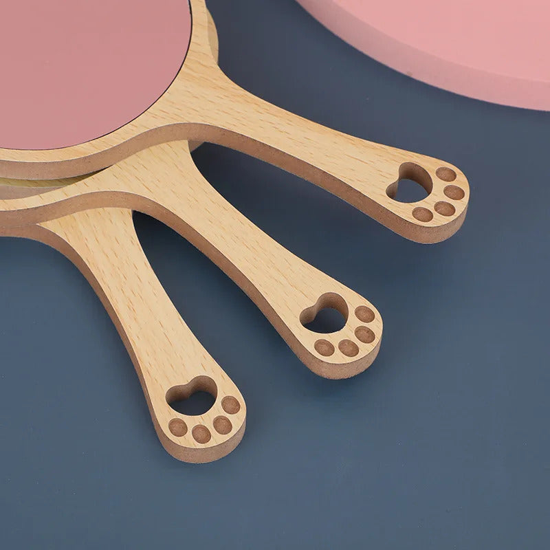 cx205 Hand Mirrors Wood Creative Design Makeup Handheld Cosmetic Mirror with Handle Makeup Mirror Cute Cat Ear Mirror