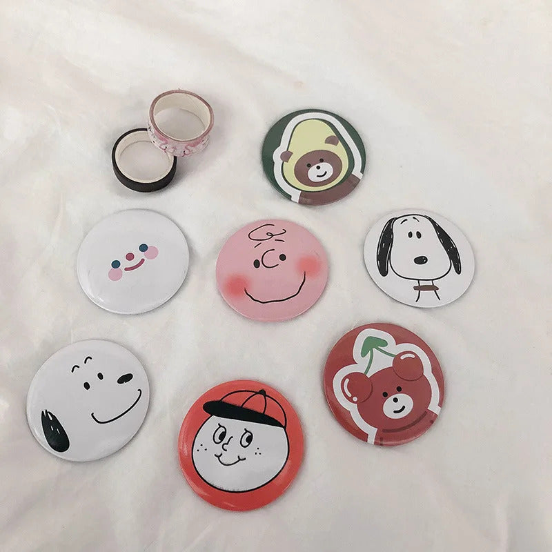 TSHOU1113 Mini Portable Makeup Mirror Cartoon Pattern Compact Pocket Cosmetic Mirror Cute Round Mirrors Beauty Skin Care Tools