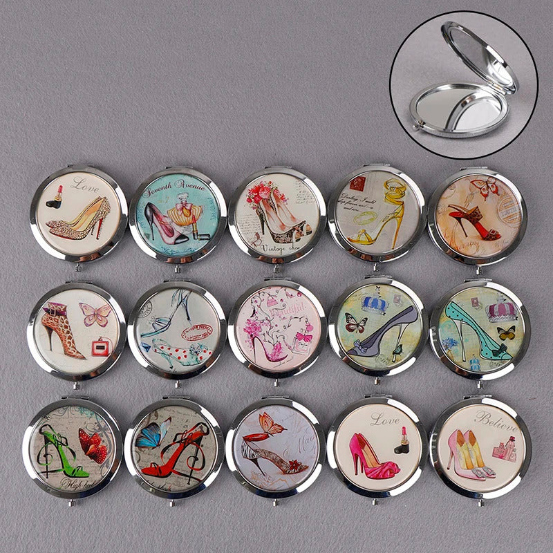 TSHOU1048 Portable Double Sides Folding Mirrors Foldable Woman Cosmetic Mini Beauty Magnifying Mirror Pocket Metal Makeup Compact