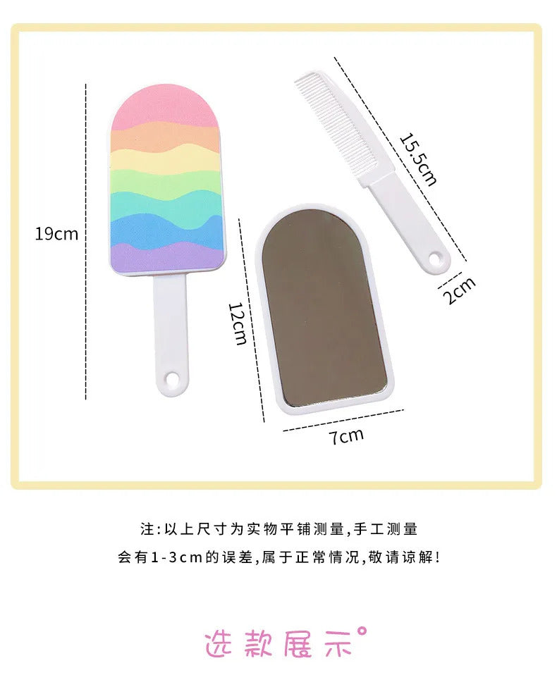 CX29 Makeup Handle Mirror with Comb Cartoon Creative Design Comb Mirror Handle Children Gifts Travel Cute Mirror Portable