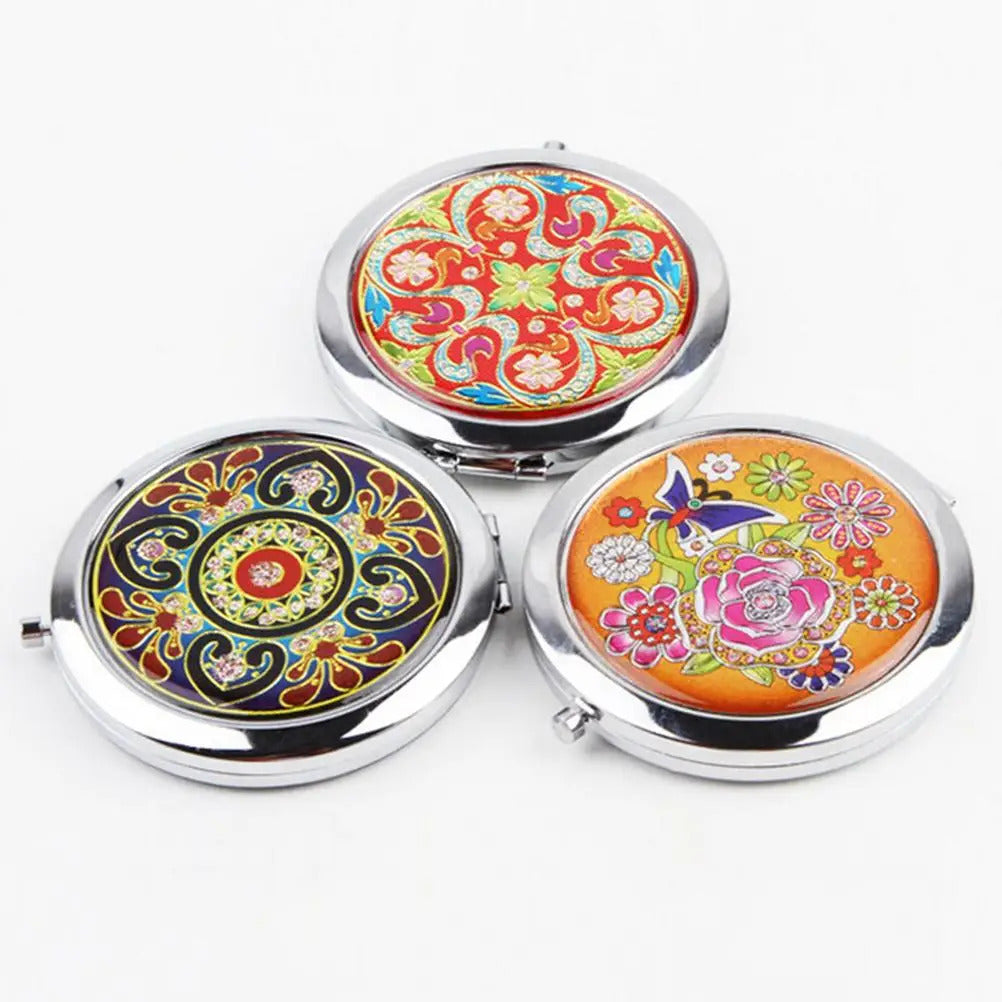 CSHOU388  Mini Crystal Fold Mirror For Women Girls Cosmetic Makeup Supplies Portable Pocket Cosmetic Mirrors With Double Faced Rando