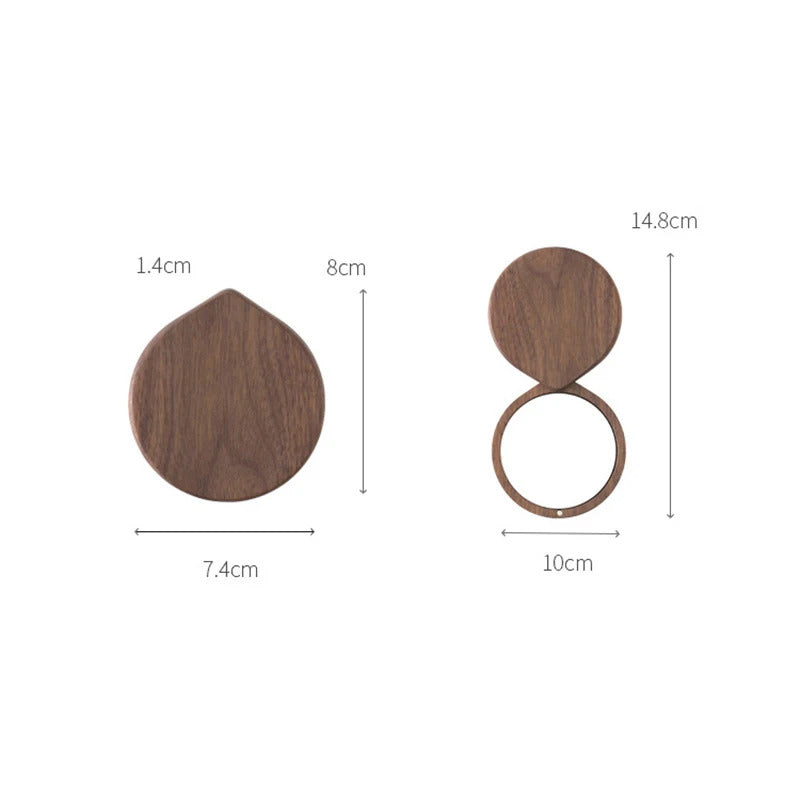 CX112 Wooden Mirror Round Foldable Mirrors Japanese Style Portable Walnut Small Mirror Make Up