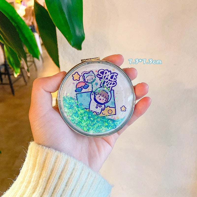 L421  Mini Makeup Compact Pocket Cartoon Mirror Portable Two-side Folding Make Up Mirror Women Cosmetic Mirrors for Gift