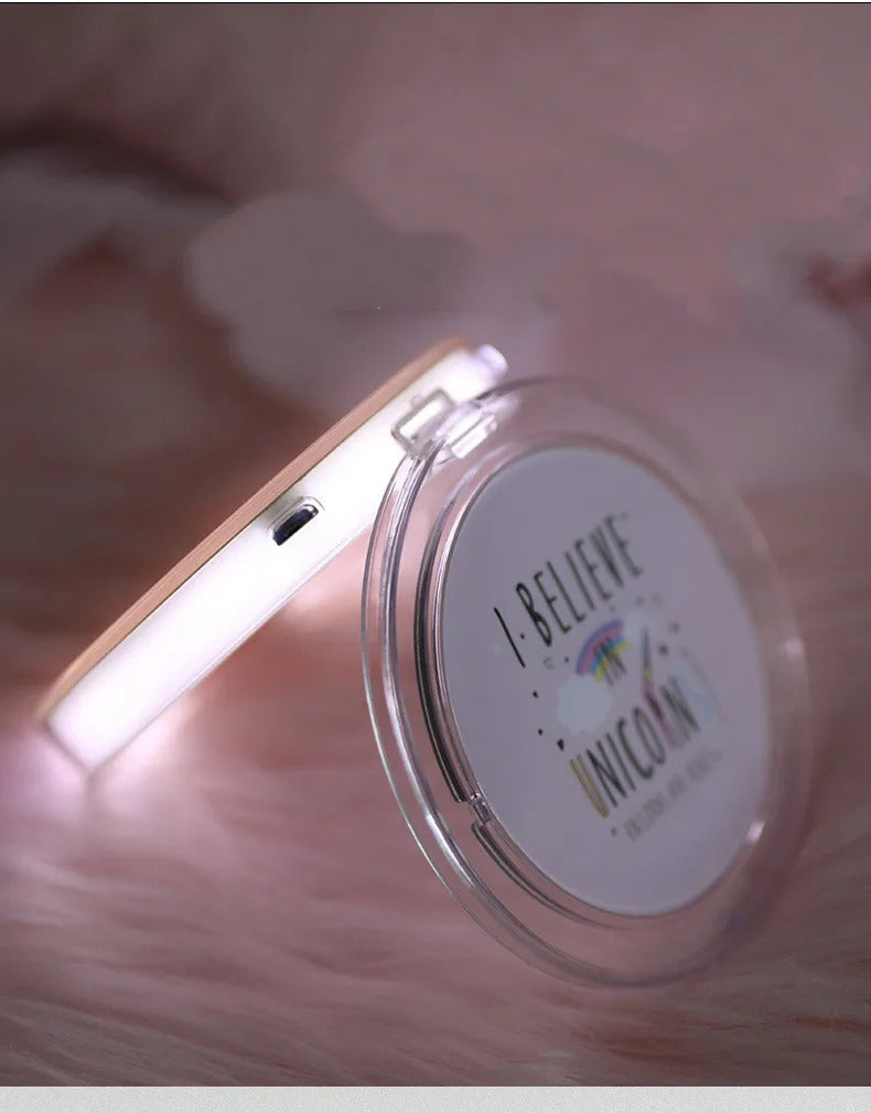 L281 LED Mini Makeup Mirror Hand Held Fold Small Portable Micro USB Connect Cable Chargeableable Cosmetic Mirror Makeup Tool