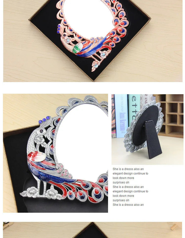 CASHOU21 Standing Mirror for Bedroom Folding Desktop Makeup Mirror Retro Euporen 3D Peacock Pattern Princess Mirror with Storage