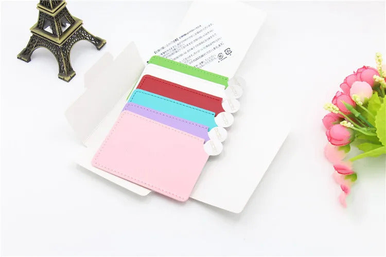 CX461 Portable Card Style Pocket Cosmetic Mirror PU Leather Cover Stainless Steel Unbreakable Makeup Mirror
