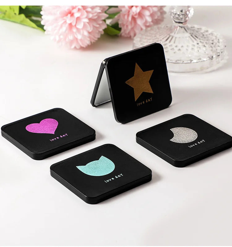 CX281 Double-sided Mirror Women Foldable Makeup Mirrors Lady Cosmetic Hand Folding Outdoor Portable Compact Pocket Random