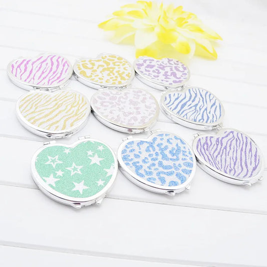 CASHOU199 Portable Pocket Mirror Heart Shaped Folding Double-sided Mirror Steel Makeup Mirrors Small Purse Mirror of Girls Women