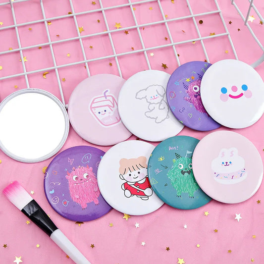 SET41  akeup Mirror Portable Hand Mini Make Up Mirror Travel Round Pocket Cosmetic Mirror Portable Beauty Makeup Tools Acces