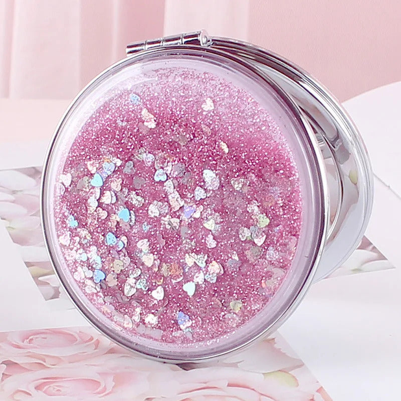 L179 Double-Sided Folding Cosmetic Mirror Female Gifts With Flowing Sparkling Sand Mini Makeup Mirror Compact Pocket Mirrors