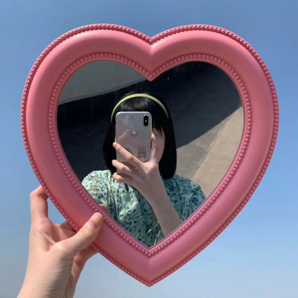 L115  Heart-shaped Mirror Makeup Mirror Desktop Vanity Mirror Wall Mounted Dual-Use Makeup Mirror Wall Decoration 27*28cm
