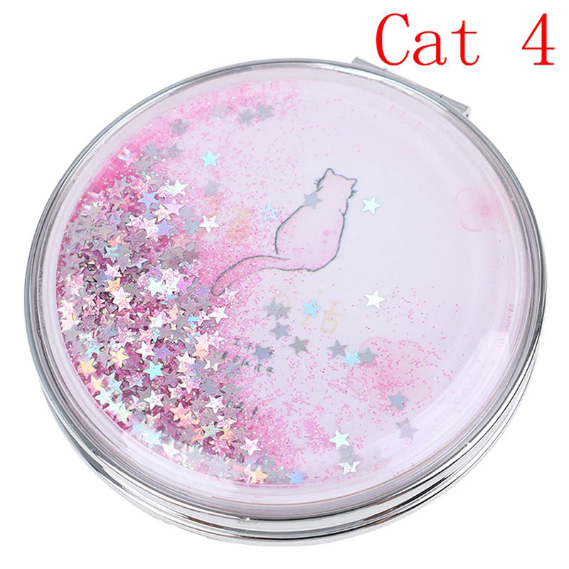 TSHOU921 Double-Sided Folding Cosmetic Mirror Mini Makeup Mirror Compact Pocket Mirror Female Gifts With Flowing Sparkling Sand