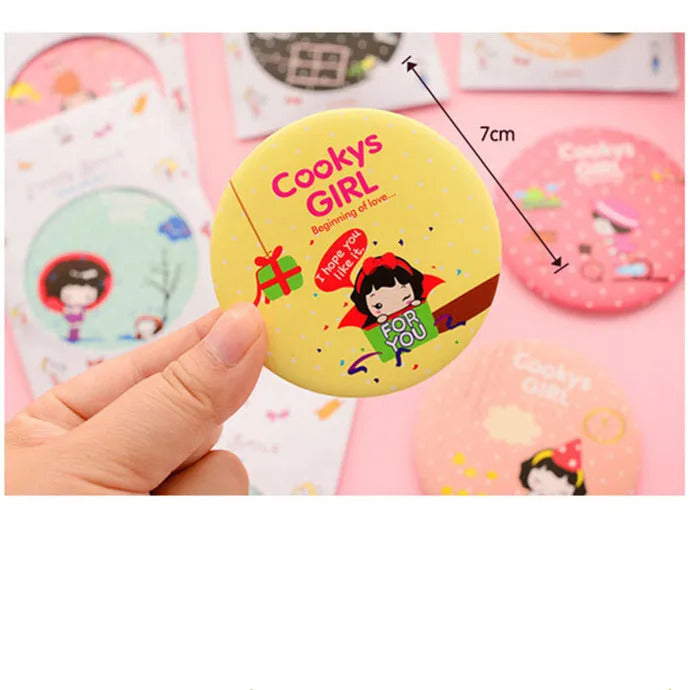 GU452 Fashion Lady Portable Makeup Mirror Cartoon Pattern Portable Compact Pocket Cosmetic Mirror Mini Cute Small Creative